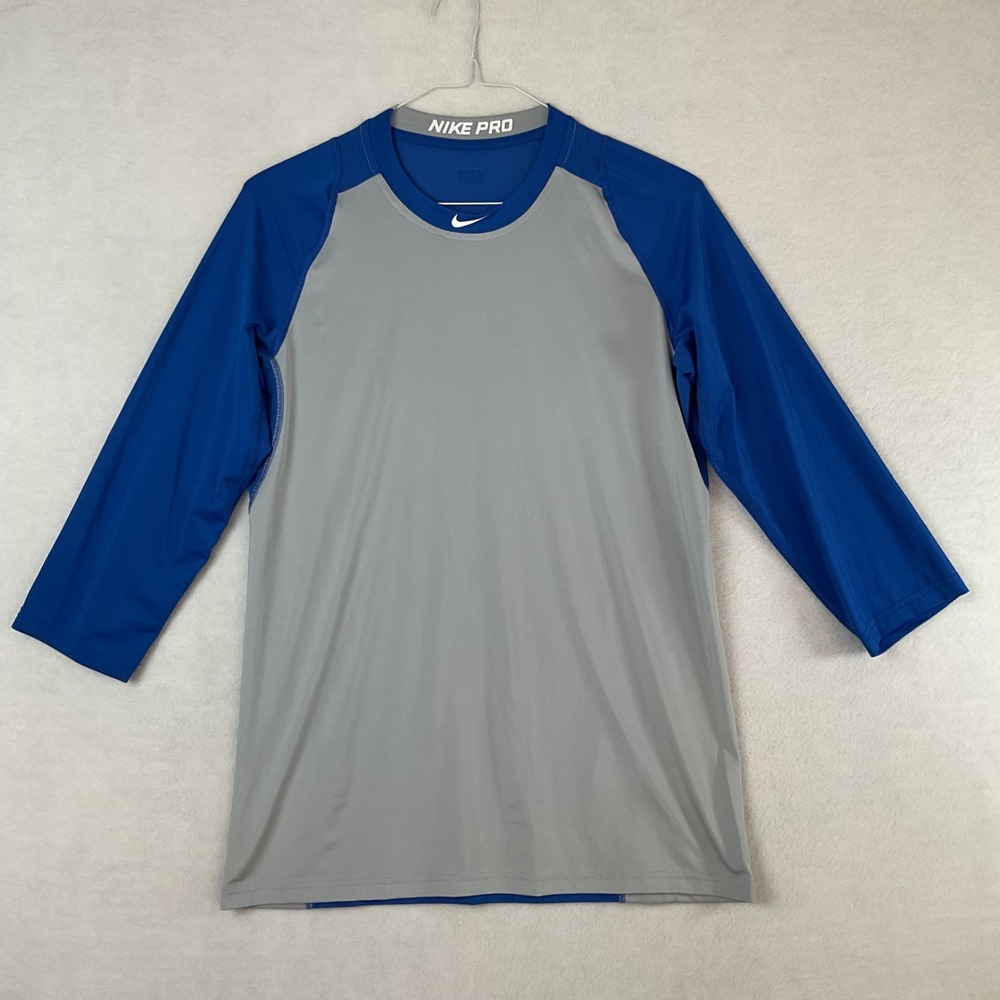 Nike Pro Mens Medium Dri-FIT Baseball 3/4 Sleeve Compression Shirt Blue Gray